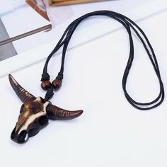 This Unique Piece Is A Wonderful Addition To Your Wardrobe And Your Style; Sure To Get Lots Of Compliments! Gsun0n50200j2nl-4 Gsump450m00j52t-4 Pagan Pendants, Skull Pendant Necklace, Head Necklace, Bull Head, Bull Skull, Head Chain, Head Jewelry, Estilo Punk, Skull Necklace