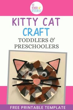 a paper plate with a cat face on it and the title kitty cat craft toddlers & preschoolers free printable template