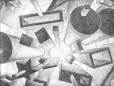 a black and white drawing of abstract shapes