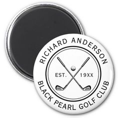 the black pearl golf club logo is shown on a white refrigerator magnet that says, richard anderson