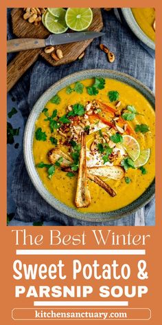 the best winter sweet potato and parsnip soup is in this postcard