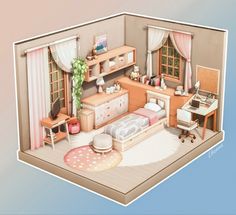 an image of a dollhouse with furniture and accessories in it's bedroom area