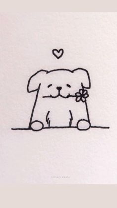 a drawing of a dog holding a flower in its mouth