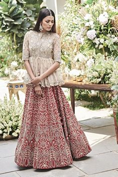 Pepulam Lehenga, Skirt With Peplum Top, Indian Bridal Wear Red, Jayanti Reddy, Yellow Embroidery, Wedding Lehengas, Indian Bridal Lehenga, Lehenga Wedding, Lehenga Skirt