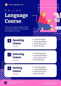 the language course flyer for english students