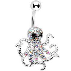 an octopus belly ring with crystal stones on it