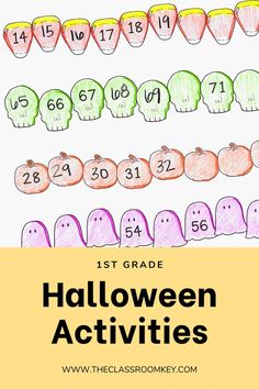 halloween activities for kids with the text, 1st grade halloween activities and printable numbers