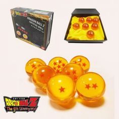 an advertisement for the dragon ball game, featuring orange and yellow balls with stars on them