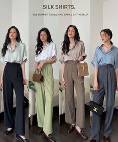 Official Dresses For Work, Women Office Outfits, Smart Casual Women Outfits, Neat Casual Outfits, Smart Casual Women, Casual Work Outfits Women, Smart Casual Work Outfit, Silk Shirts, Corporate Attire