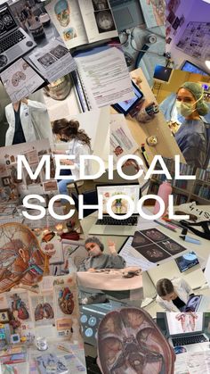 a collage of medical school pictures with the words medical school written in large letters