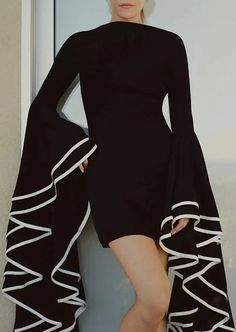 Black Mini Dress with Long Ruffle Sleeves – Marssiana Elegant Casual Dress, Riley Keough, Butterfly Sleeve Dress, Simplicity Dress, Flare Sleeve Dress, Stylish Party, Ruffle Sleeve Dress, Butterfly Sleeves, Mini Dress With Sleeves