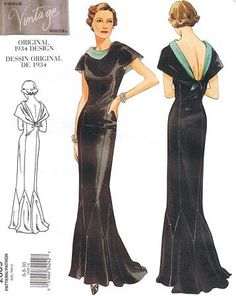 Evening Gown Pattern, Gown Sewing Pattern, Vestidos Retro, Vogue Vintage, 30s Fashion, Gown Pattern, Vintage Dress Patterns, Vogue Sewing, Evening Gown Dresses