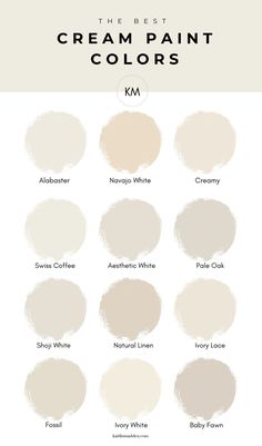 the different shades of paint that are used in this painting project, including creams and white