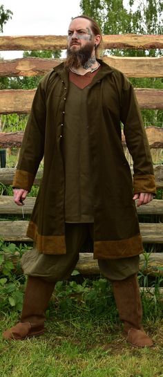 Viking kaftan , Birka kaftan. Wool caftan with 6 bronze buttons Viking woolen kaftan sewn by machine Traditional Long Sleeve Outerwear For Larp, Bohemian Brown Long Sleeve Kaftan, Brown Long Sleeve Kaftan For Festival, Brown Long Sleeve Kaftan For Fall, Viking Kaftan, Early Medieval, Star David, Mens Costumes, Vikings