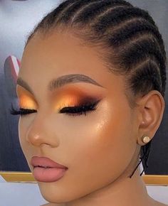 Fall Make Up Looks Black Women, Thanksgiving Makeup Black Women, Orange And Gold Eye Makeup, Fall Makeup Looks Black Women, Thanksgiving Make Up Looks, Makeup Looks For Thanksgiving, Thanksgiving Make Up, Fall Makeup Black Women, Yellow And Orange Makeup