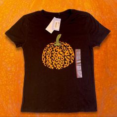 Size: Xs Condition: New With Tags Material: Cotton Recently Picked Up At Local Consignment Shop. Orange Graphic Tee For Fall, Orange Graphic Print Shirt For Fall, Orange Shirt With Graphic Print For Fall, Pumpkin Shirt, Consignment Shops, Orange Black, Leopard Print, Brand New, Womens Tops