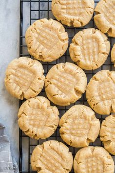 freshly baked peanut butter cookies on a cooling rack, ready to be eaten for breakfast