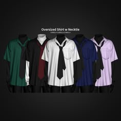 several different colored shirts and ties are arranged in a row on a black background with the words oversted shirt my necktie