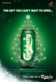 an advertisement for the coca cola company with a christmas tree on top and snowflakes around it