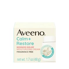 Gently reduces the appearance of redness on the face with Aveeno Calm + Restore Redness Relief Moisturizing Face Cream with Vitamin B5 and ceramide. Dermatologist-tested and specifically tested for sensitive skin, this redness relief face cream features a calming feverfew and nourishing oat formula to soothe irritated, dry skin while reducing the look of redness. The gentle non-comedogenic facial cream also contains ceramide and vitamin B5, help restore skin's moisture barrier while visibly redu Aveeno Calm And Restore, Clinique Redness Solutions, Anti Redness, Skin Care Lotions, Moisturizing Face Cream, Facial Moisturizers, Moisturizing Cream, Cosmetic Skin Care, Facial Cream