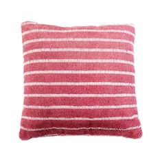 a red and white striped pillow on a white background