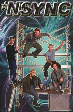 the poster for insync shows four men on a ladder, one standing up and another sitting down