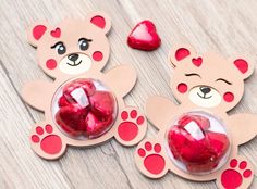 valentine's day crafts for kids with teddy bears and heart shaped candies in the shape of hearts