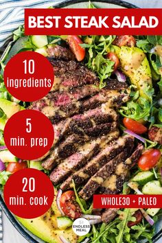 the best steak salad with ingredients for 5 min prep and 20 minutes to cook in less than 30 minutes