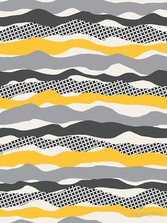 an abstract pattern with wavy lines and dots in grey, yellow and gray colors on a white background