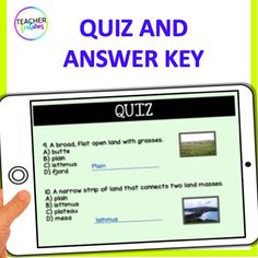 a hand is holding an ipad with the words quiz and answer key