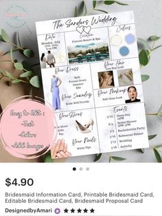 the bridesmaid information card printable bridal