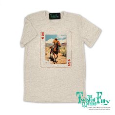 Make your cowboy the King Of Hearts this Valentine's Day with our super cool tee. A royal flush of vintage charm mixed with a touch of cowboy flair, this tee is perfect for any romantic. Don't gamble on love, choose our King Of Hearts tee! *This design is available in infant one piece, sippy, tees, hoodies, pullovers, and sweatshirts. *** Due to your monitor color settings, material colors may vary slightly from images shown. Fitted Graphic Print T-shirt For Ranch, Fitted Graphic Print T-shirt For Western-themed Events, Vintage Short Sleeve Tops For Western-themed Events, Vintage T-shirt For Western-themed Summer Events, Vintage Short Sleeve T-shirt For Western-themed Events, Cowboy Design, Royal Flush, Ranch Wear, King Of Hearts