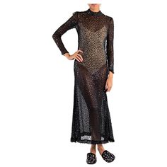 1970S Black Sequined Silk Gauze Long Sleeved Sheer Gown Sheer Gown, Gianni Versace, Formal Gowns, Day Dresses, Versace, 1970s, Formal Dresses, Fashion Outfits, Silk