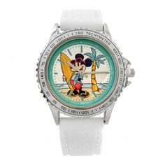 Disney Summer Surfing Silicone Strap Watch - 23304708 | HSN Surfing Images, Summer Surfing, Tension Ring, Disney Watches, Fun Beach, Beach Scene, Surfs Up, Mickey And Minnie, Beach Themed