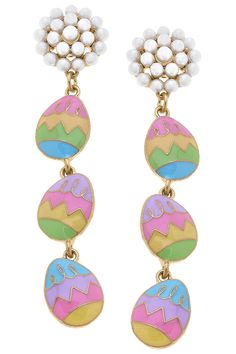 Add a touch of spring to your outfit with our Linked Easter Eggs Enamel Earrings in Pastel Multi. These earrings feature delicate linked Easter eggs in a variety of pastel colors. Perfect for any Easter celebration or as a fun pop of color for any occasion. Playful Multicolor Earrings For Spring, Cute Multicolor Earrings For Spring, Multicolor Playful Spring Earrings, Playful Multicolor Spring Earrings, Pastel Jewelry For Spring Gift, Playful White Earrings For Spring, Easter Celebration, Enamel Earrings, Pop Of Color