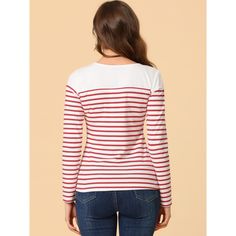 This contrast stripe T-shirt is a classic style for daily life. This piece is contrasted with a color block to fulfill your style statement from a boring all-over stripe top. It's cut from soft fabric that makes you feel comfortable day to night. These casual striped t-shirts match jeans, pants, skirts, or leggings freely, and they are perfect for daily wearing. Stripe Blouse, Pants Skirts, Sheer Shorts, Stripe Top, Casual Stripes, Long Sleeve Tee Shirts, Hem Style, Women's T Shirts, Basic T Shirt