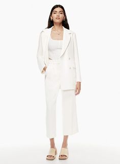 EFFORTLESS CROPPED PANT | Aritzia White Pants Set, Effortless Pant, Leather Face Mask, Carrot Pants, Crepe Pants, Chanel Suit, Knife Pleats, Cropped Wide Leg Pants, Fun Pants