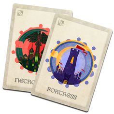 two playing cards with the words necr and forecess printed on each card