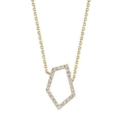 Inspired by the natural geometric form of glass shards, this collection creates a minimalist, statement look. Necklace feature our SHARDS v.02 geometric shape set with diamonds. Hung on an adjustable 16"-18" chain. This style is custom made to order. Please allow 3-4 weeks for this style to ship.