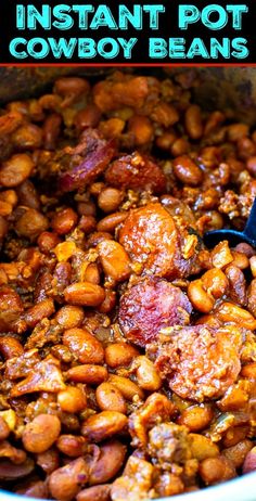 the instant pot cowboy beans recipe is ready to be eaten and put in the slow cooker