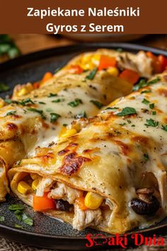 an image of a plate of food with cheese and vegetables on it that is ready to be eaten