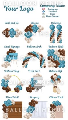 an image of balloons in the shape of letters and numbers on a white background with blue accents