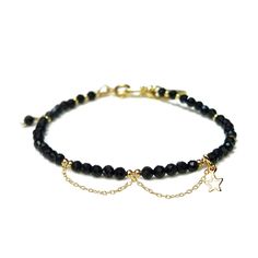 PRICES MAY VARY. ❤ MATERIAL : We only use gemstone beads of grade A or above, this easily adjustable women bracelet made of natural black onyx gemstone beads, gold plated brass links, stainless steel tag, strong steel wire cord to protect bracelet not easy to break. ❤ SIZE : Shinny 3mm faceted gemstone beads , length approx 7.2 inches (18.2 cm) and the adjust chain 1.9 inches, it is adjustable up to 9 inches(22.8 cm) , suitable for different sizes of women wrists. Natural semi-precious stones, p Bracelet Easy, Women Bracelet, Onyx Gemstone, Strand Bracelet, Faceted Gemstones, Faceted Bead, Adjustable Bracelet, Gemstone Bracelet, Black Onyx