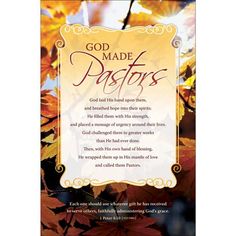 a bookmark with the words god made pastors written in gold and orange leaves