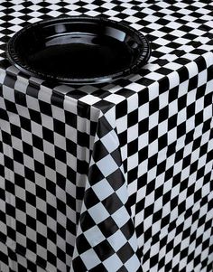 a black and white checkered table cloth