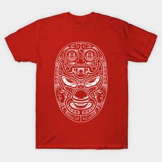 a red t - shirt with an image of a mask on it