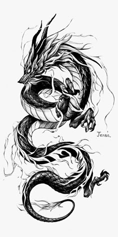 a black and white drawing of a dragon with fire coming out of it's mouth