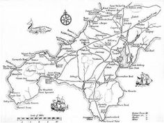 an old map of the british isles with ships and other places to go on it