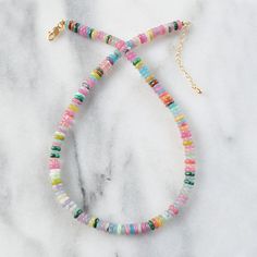 Quench your thirst for style with these chunky gemstone necklaces! They add juicy color to every look. Extremely limited stock! + Candy Bead: smooth 2x6mm gemstone beads including Rose Quartz, Jade, Turquoise, Malachite and Lapis + Watermelon Juice: smooth 5x8mm dyed Jade gemstone beads in a pinkish-reddish shade + Grape Juice: smooth 5x8mm dyed Jade gemstone beads in a lavender shade with round opaque glass turquoise spacer beads + adjustable 16"-18" + finished with gold-plated lobster claw clasp and extender chain + packaged in a clear resealing bag for storage and gift giving + to keep your jewelry looking new, avoid water, lotions and perfumes Check out the matching Candy Bead bracelet! https://etsy.me/4btjeqo FREE DOMESTIC SHIPPING ABOUT THE MAKER Hi! I'm Sue. :) Every Libby & Smee it Candy Beads, Candy Necklace, Beads Candy, Candy Necklaces, Watermelon Juice, Seed Bead Patterns, Jade Gemstone, Gemstone Necklaces, Crystal Bead Necklace