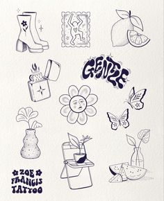 an image of various tattoos drawn on paper